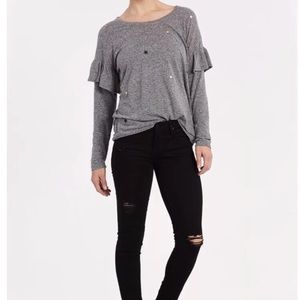 SUNDRY Grey STAR LONG SLEEVE RUFFLE  C9-871A
